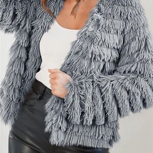 Chic Fringe Teddy Jacket in Gray